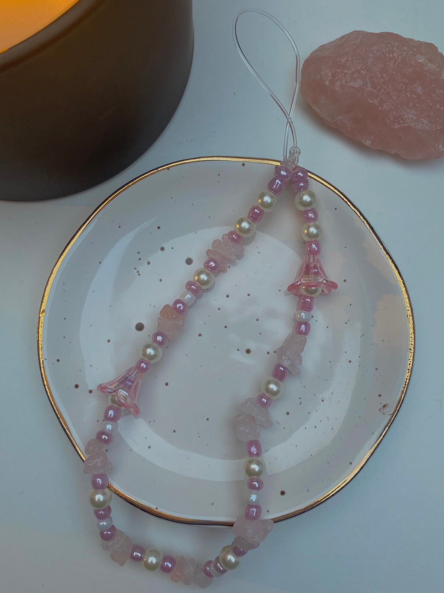 Rose Quartz Flora Phone Charm