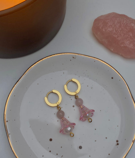 Rosebud Rose Quartz Hoop Earrings