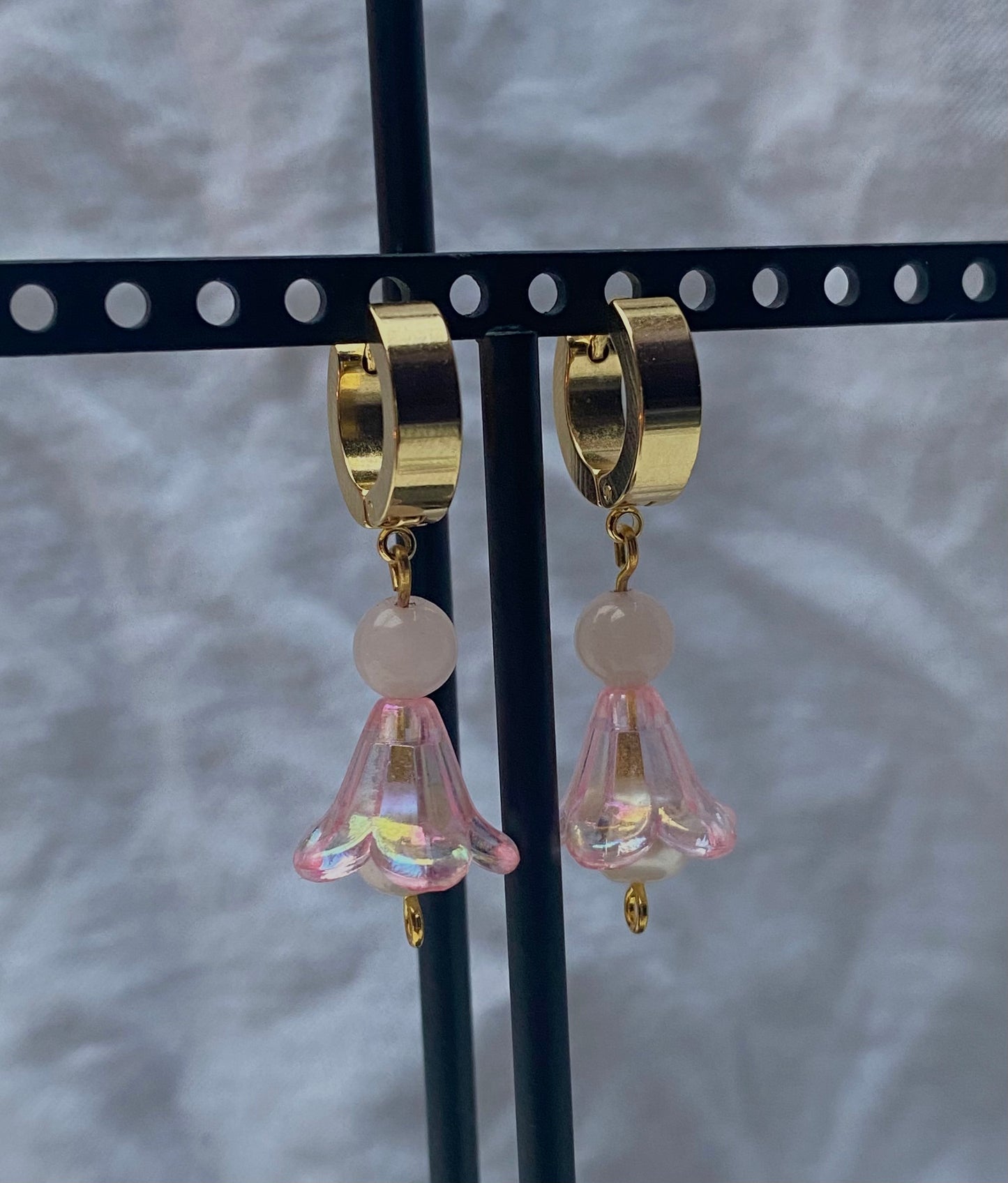 Rosebud Rose Quartz Hoop Earrings