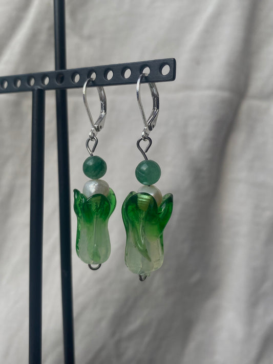 Bok Choy Earrings with Green Aventurine