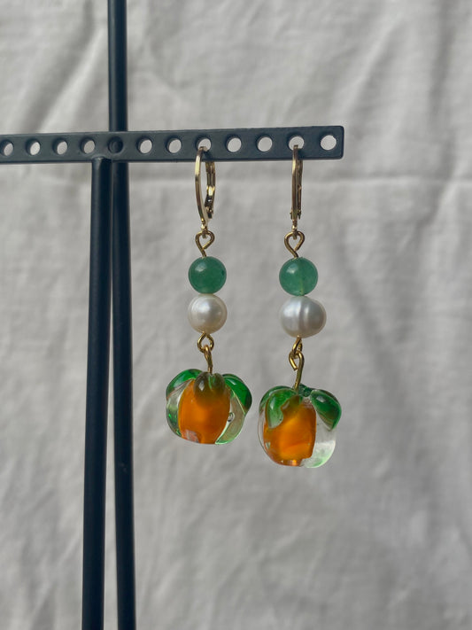 Orange Earrings with Green Aventurine