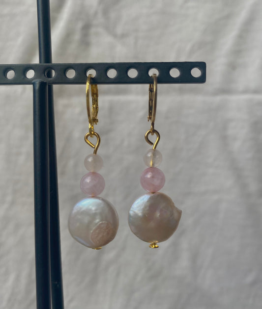 The Girl with the Keshi Pearl Earring - with Rose Quartz